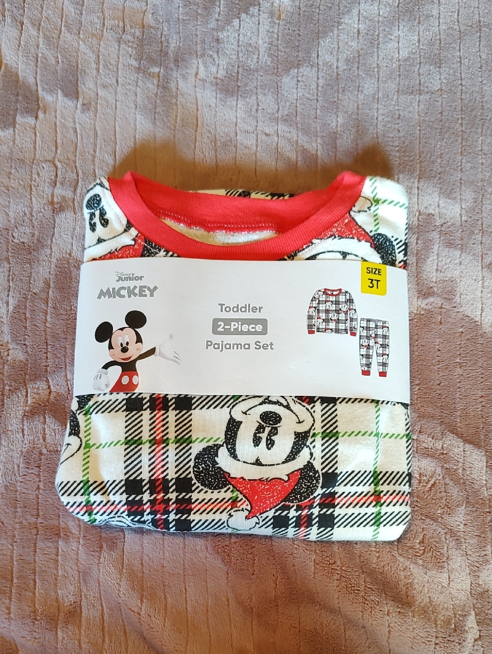 Disney Mickey Toddler 2-Piece Plaid Pajama Set - White, Black, Red